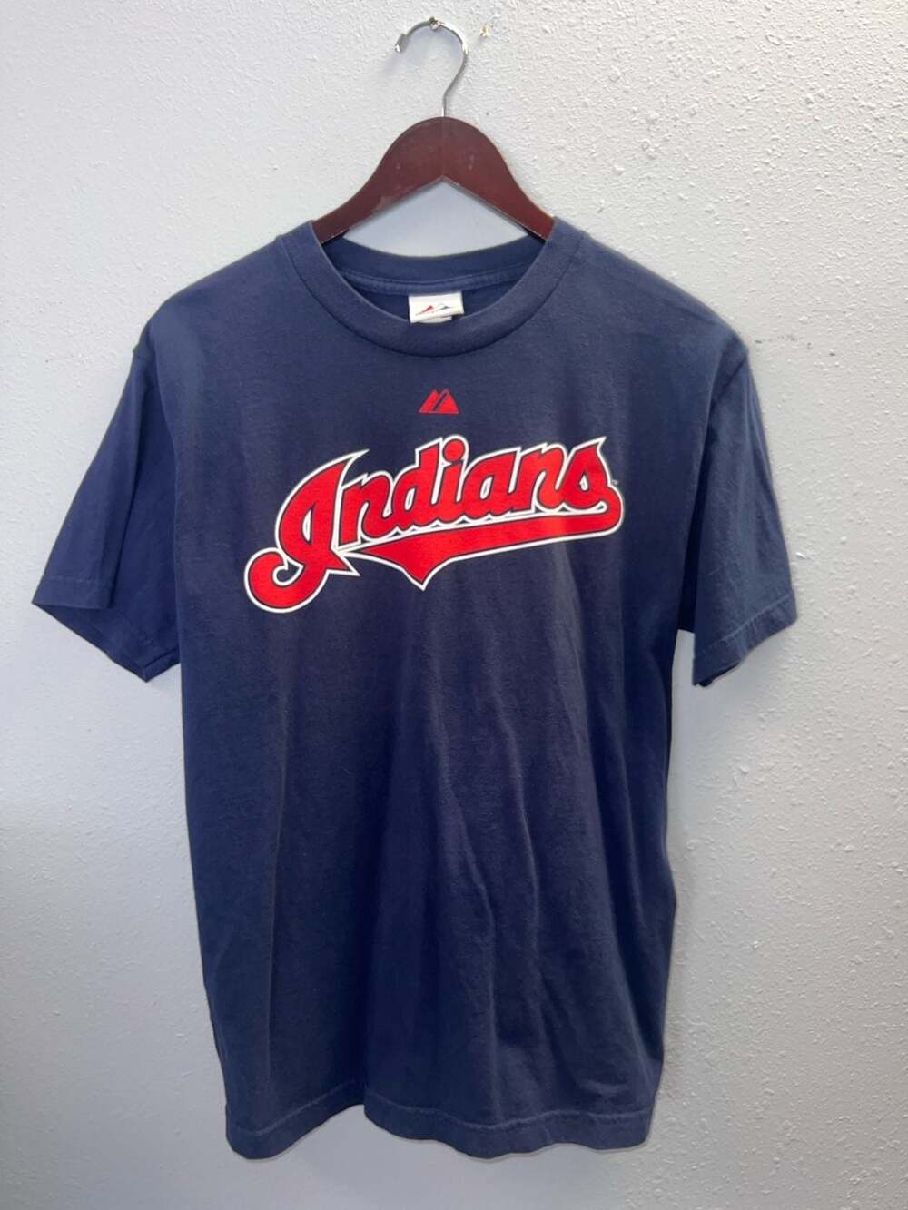 Vintage 2008 Grady Sizemore Cleveland Indians Majestic T-Shirt Medium Navy 0637